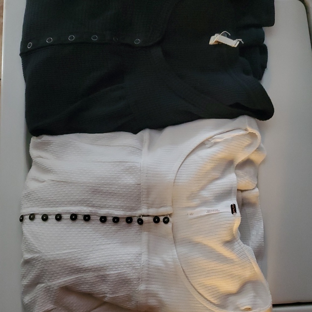 Bundle 2 Free People Basic Textured Longsleeve Tops Size Medium Large